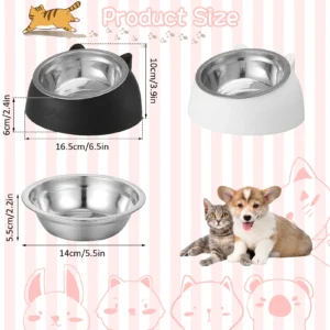 2PCS Tilted Pet Cat Bowls, Stainless Steel Puppy Cats Food Drink