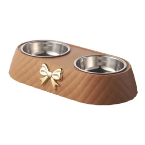 Pet Supplies Bow-tie Bowknot Cats Food Bowl PP Base Dog Bowl Stainless Steel