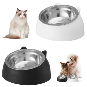 2PCS Tilted Pet Cat Bowls, Stainless Steel Puppy Cats Food Drink